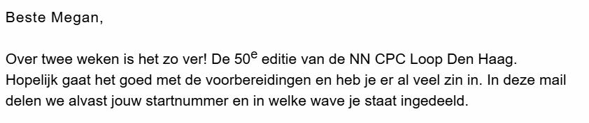 Startbewijs CPC halve marathon, Eén persoon