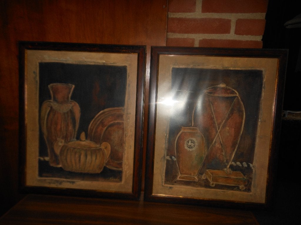 Set van 2 ingelijste stillevens met vazen en potten, Ophalen