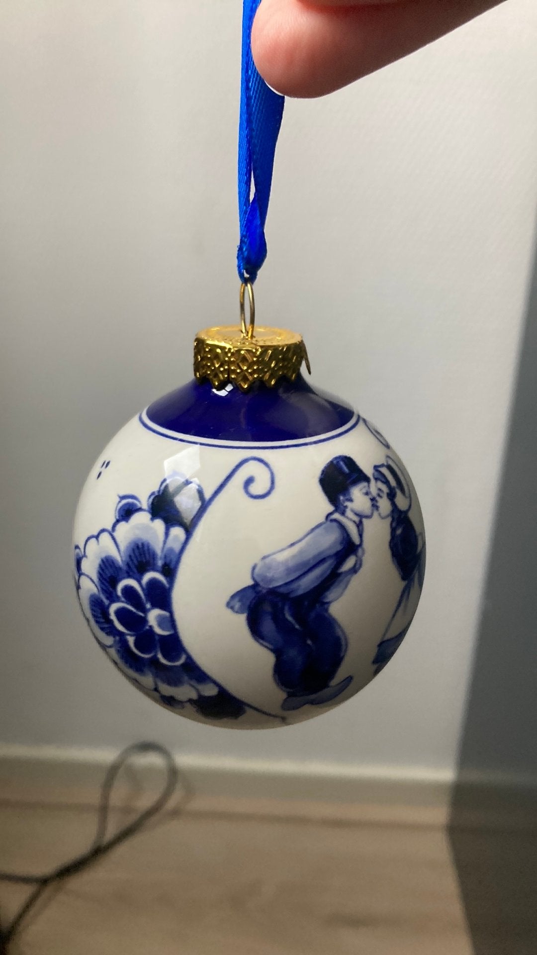 Kerstbal Heinen Delfts Blauw, Ophalen of Verzenden, Zo goed als nieuw