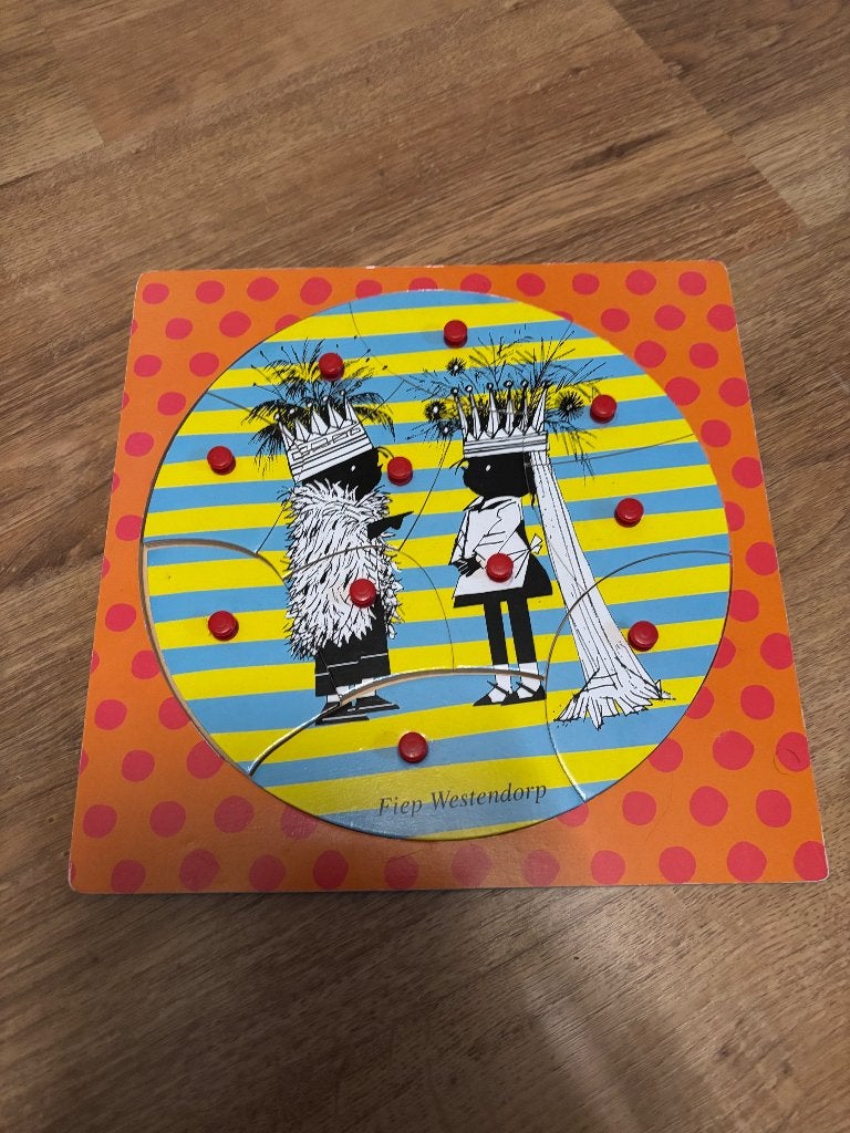 Houten knopjes puzzel Jip en Janneke, Ophalen, 2 tot 4 jaar, 10 tot 50 stukjes, Zo goed als nieuw