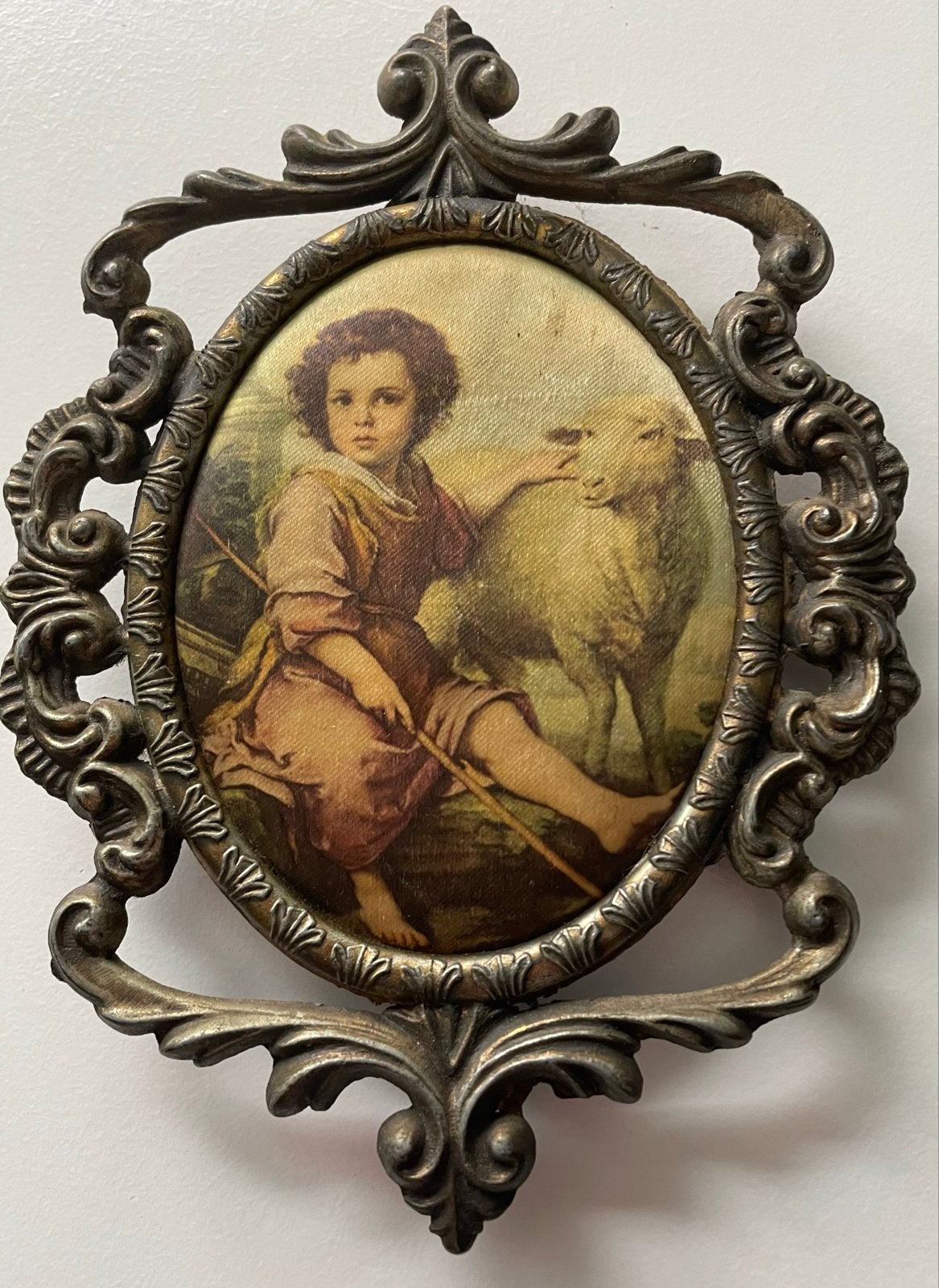 Antieke lijst met afbeelding van kind en lam, Antiek en Kunst, Ophalen of Verzenden
