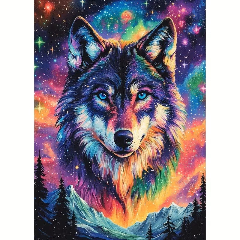 40x30cm Diamond Painting gekleurde wolf (vierkant) nr 147, Verzenden, Nieuw, Meerkleurig, Overige materialen