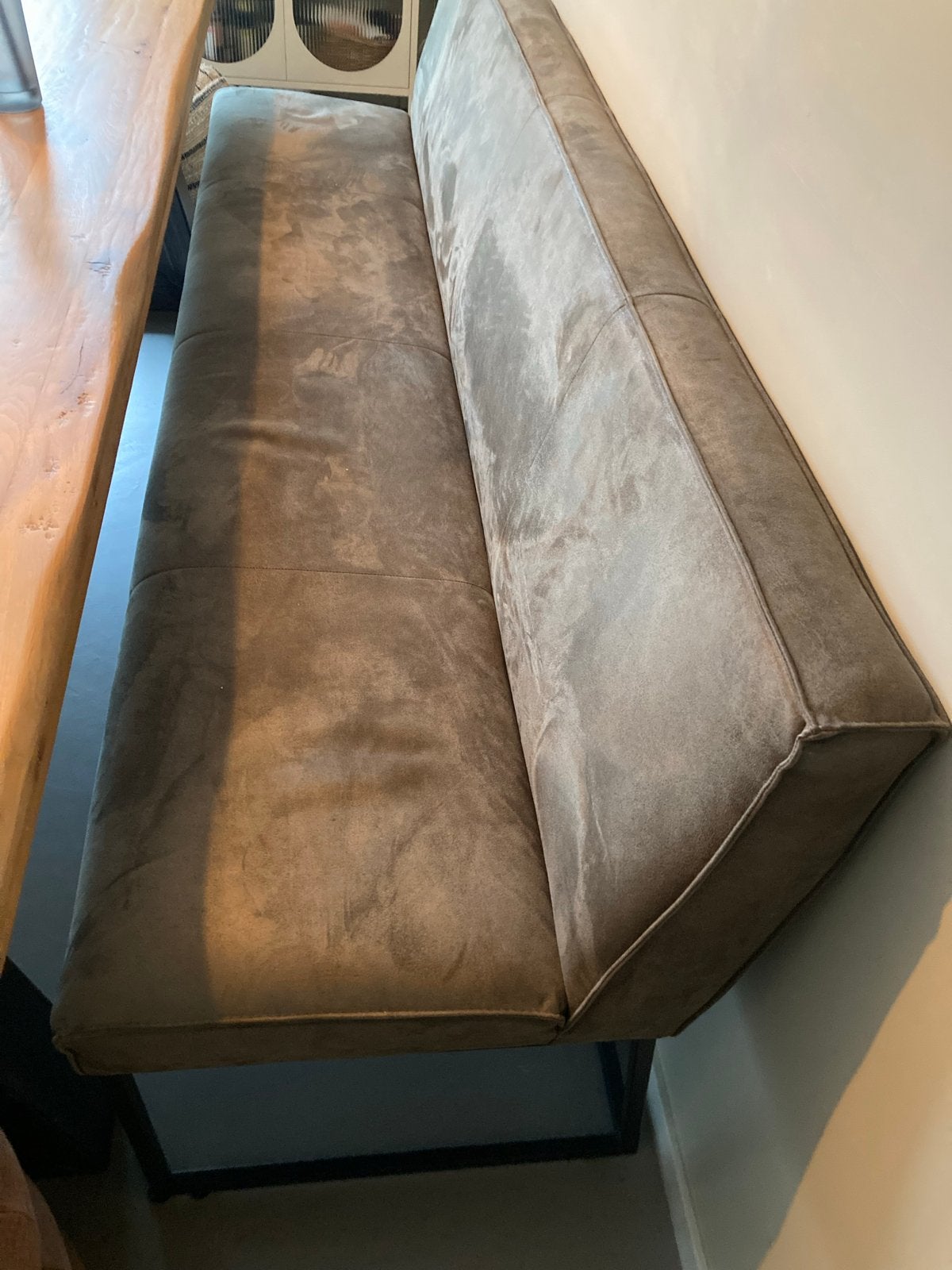 Eetbank Rona donkergroen microleder 220cm, Ophalen, Overige materialen, Zo goed als nieuw, 200 tot 250 cm