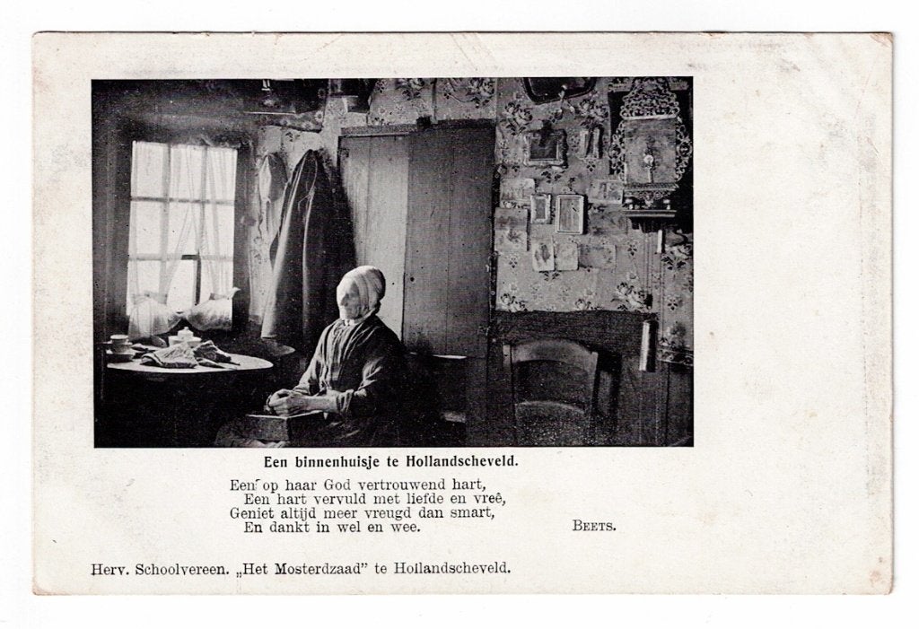 Hollandscheveld 1905. Een binnenhuisje (klederdracht)., Ophalen of Verzenden, Voor 1920, Ongelopen, Drenthe