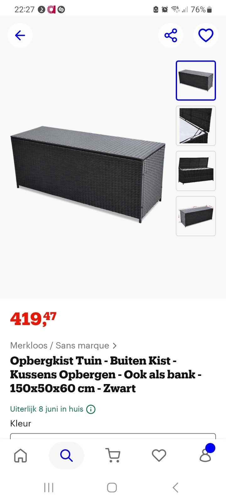 Opbergkist 1.70 x 70 x 60 rond 600 liter voor buiten, Ophalen of Verzenden, Gebruikt, Kunststof, Overige typen