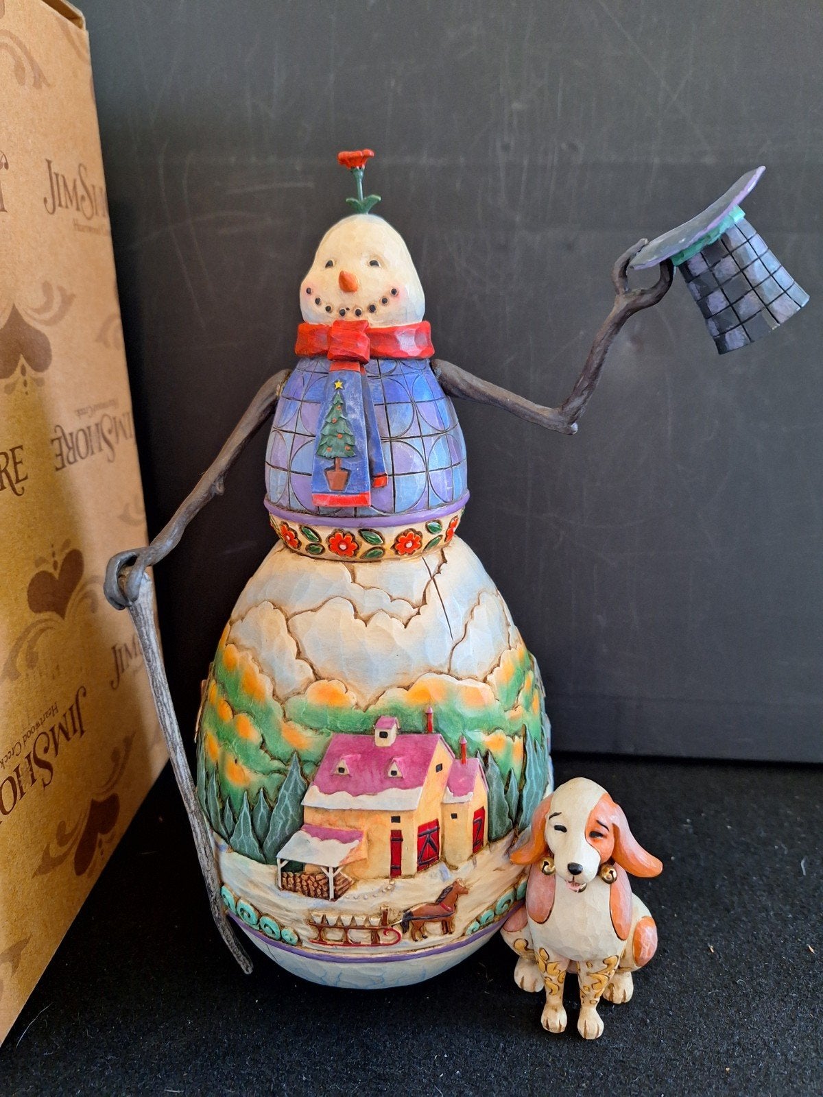 Jim Shore Snowman met hond beeld winter, Verzamelen, Ophalen, Zo goed als nieuw, Dier