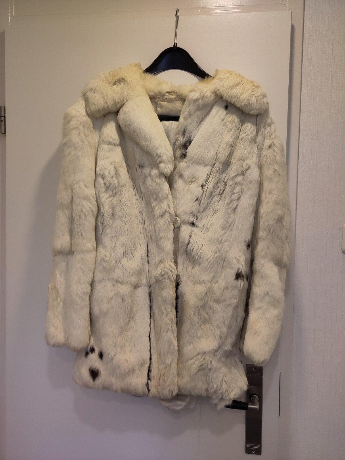 Vintage Bontjas Dames - Wit met Zwarte Vlekken, Maat 38/40 (M), Wit, Ophalen of Verzenden, Onbekend