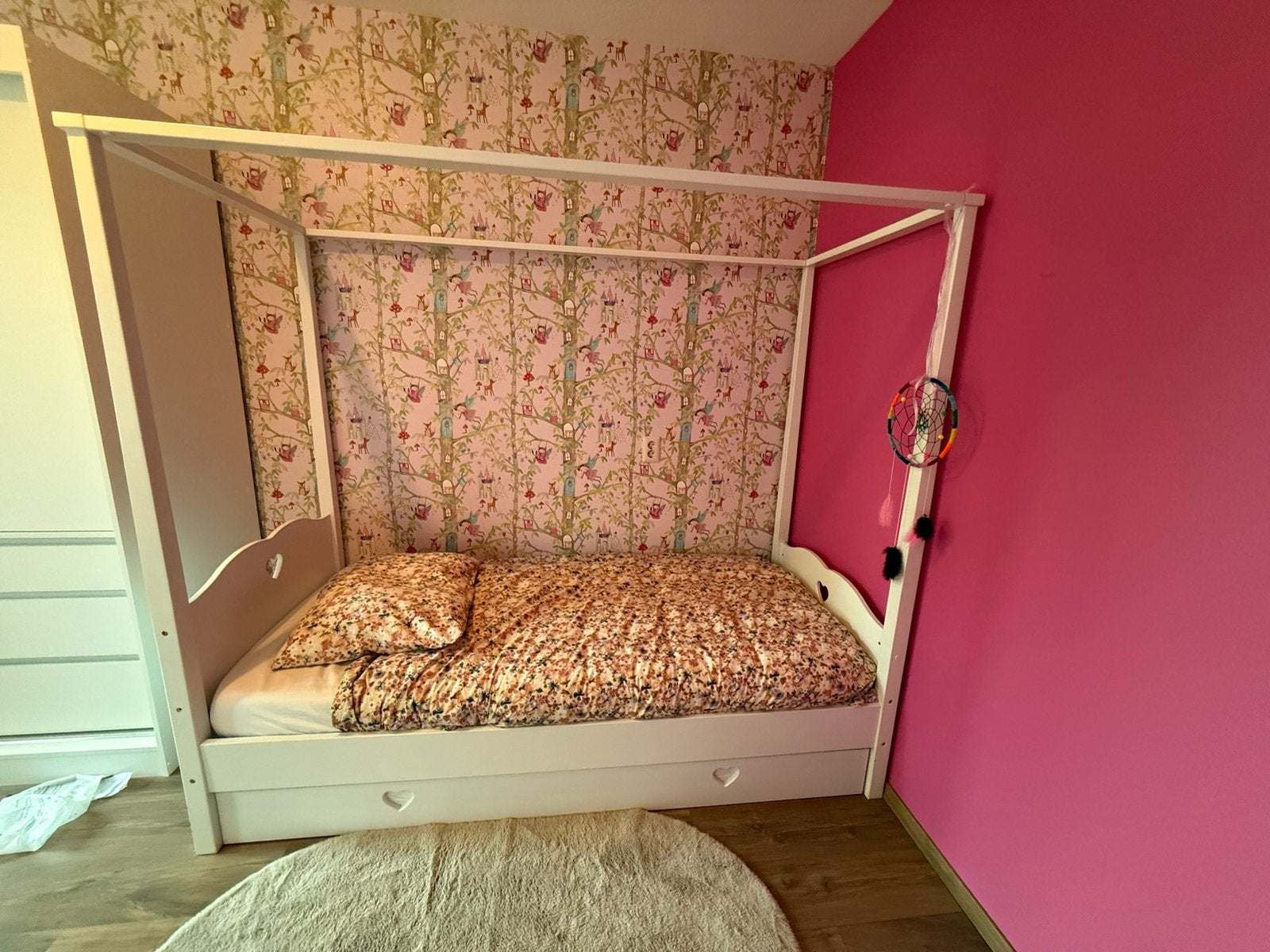 Prachtig wit hemelbed /kinderbed met uitschuifbaar logeerbed, Ophalen, Zo goed als nieuw, 180 cm of meer, 85 tot 100 cm