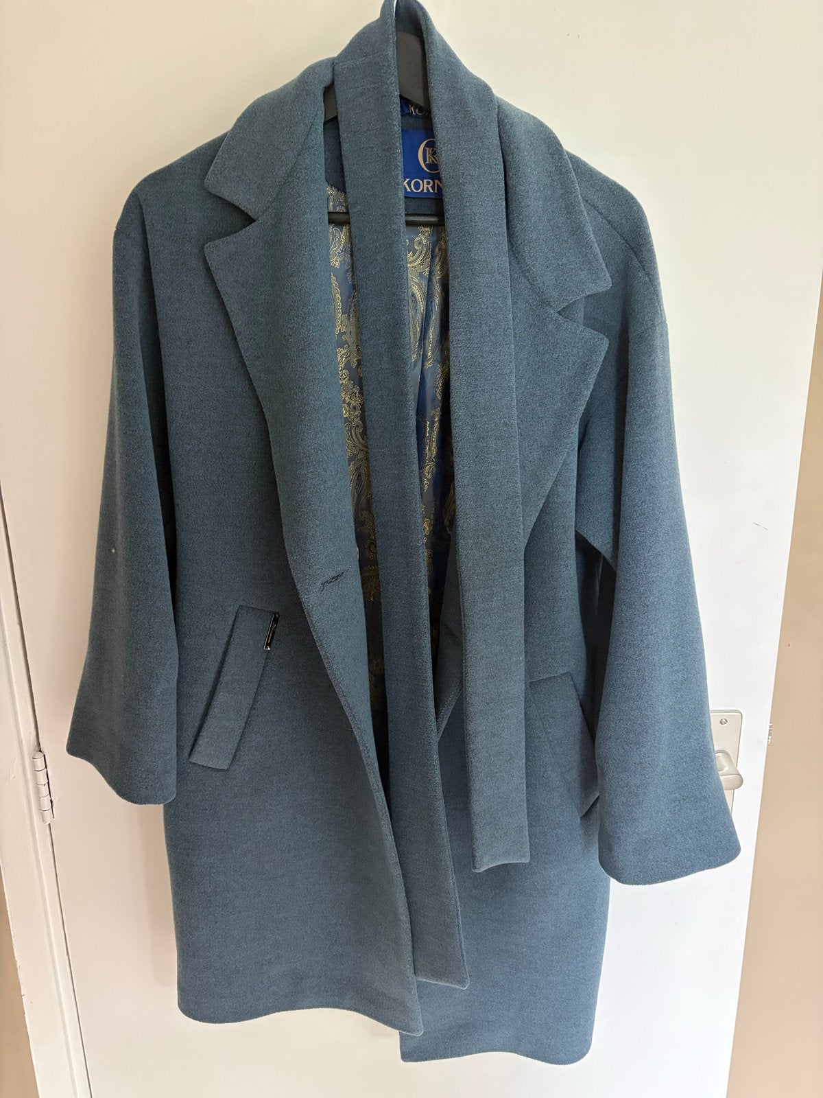 Kornev wollen jas, blauw, maat 38/40 (M), Ophalen, Zo goed als nieuw, Maat 38/40 (M), Blauw