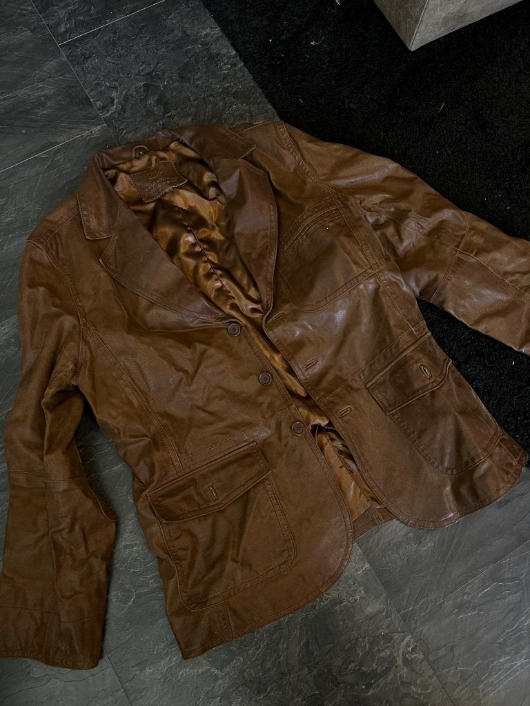 3rd republic heren blazer jas echt leer camel bruin maat xl, Bruin, Ophalen of Verzenden, Zo goed als nieuw, Maat 56/58 (XL)