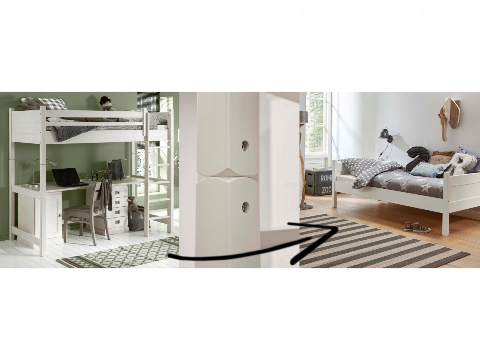 Alta hoogslaper white wash incl lattenbodem, Ophalen, Eenpersoons, Zo goed als nieuw, 90 cm