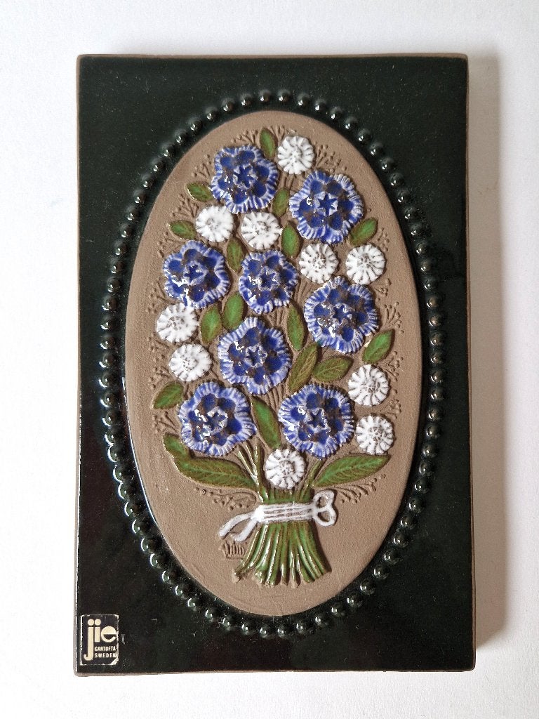 Jie Gantofta Zweden - Keramiek wandbord met bloemen - 60s, Antiek en Kunst, Ophalen of Verzenden