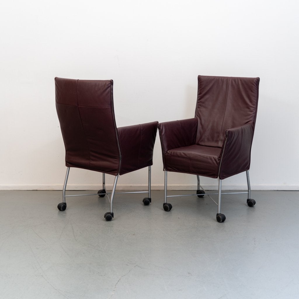 ACTIE!! 50x Montis Chaplin Stoel Aubergine Leer - Grijs/Wiel, Niet ingevuld, Ophalen of Verzenden, Zo goed als nieuw, Leer