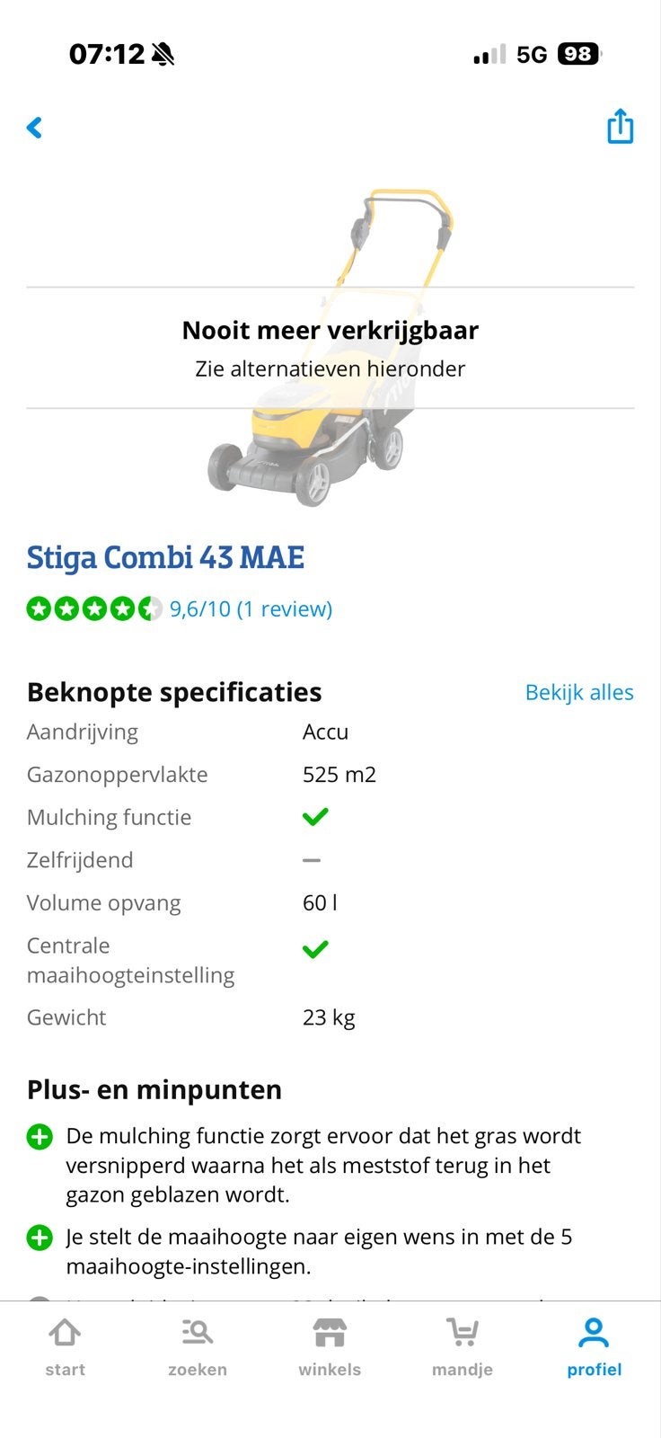 Stiga Combi 43 MAE Accu-grasmaaier, Tuin en Terras, Grasmaaiers, Gebruikt, Accu-grasmaaier, 40 t/m 49 cm, Cirkelmaaier, Mulchfunctie