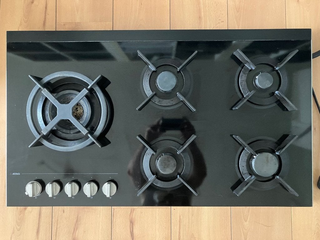 Atag 5-pits gaskookplaat op zwart glas HG9571MBA, Ophalen, Zo goed als nieuw, Inbouw, Gas
