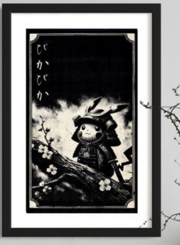 Kunstwerk Pikachu (Pokemon) The last Cute samurai, Ophalen of Verzenden