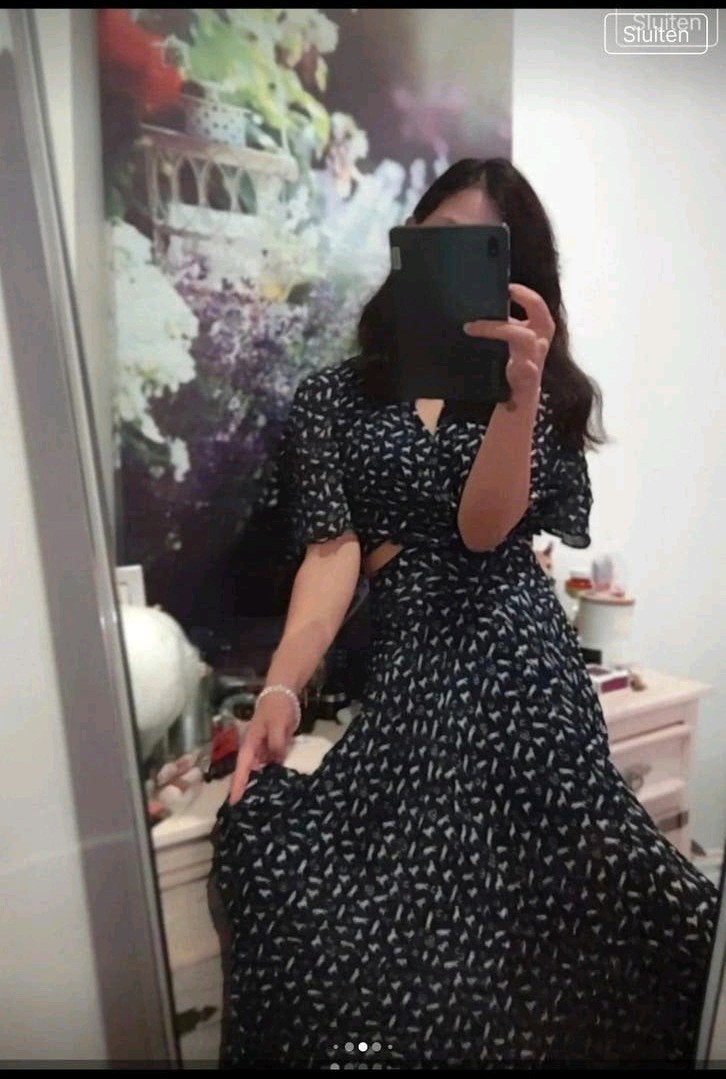 Maje maxi jurk met paardenprint - Maat 36 (S), Blauw, Ophalen of Verzenden, Maat 36 (S), Onder de knie