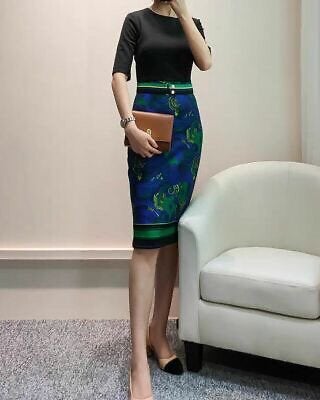 Ted Baker elegante jurk groen blauw dessin riempje Ted1=S, Zo goed als nieuw, Maat 36 (S), Onder de knie, Meerkleurig