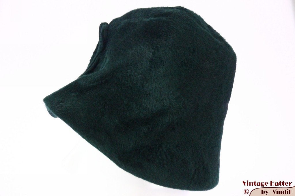 Vintage Dames cloche dophoed G. Rossi groen haarvilt 53, Gebruikt, Meisje, Hoed, Ophalen of Verzenden