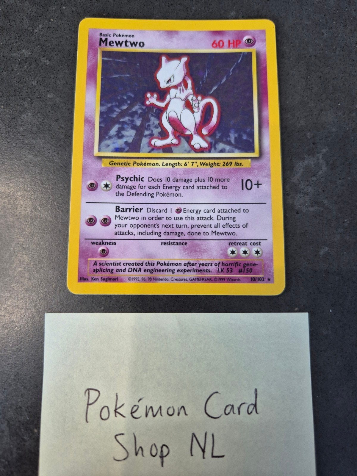 Mewtwo holo - Base set 10/102 - NM, Ophalen of Verzenden, Zo goed als nieuw, Losse kaart, Foil