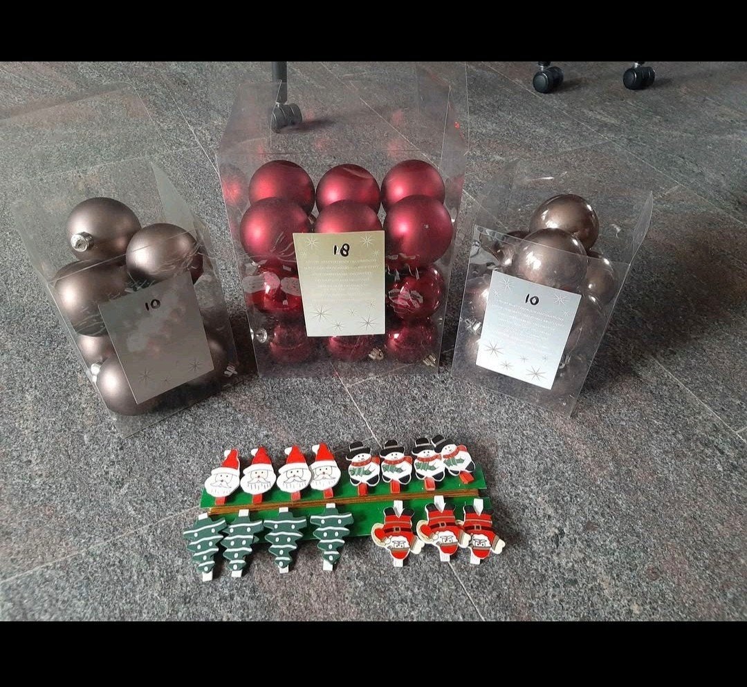 Kerstballen kunststof rood/bruin, Diversen, Ophalen