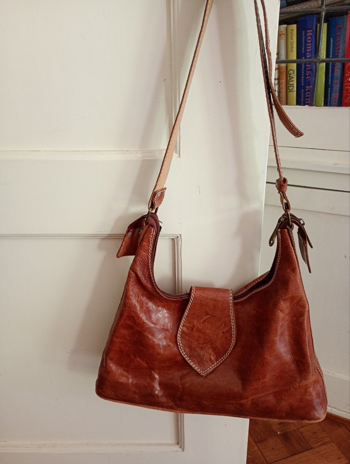 Bruine leren dames schoudertas, Ophalen of Verzenden, Gebruikt, Bruin, Handtas