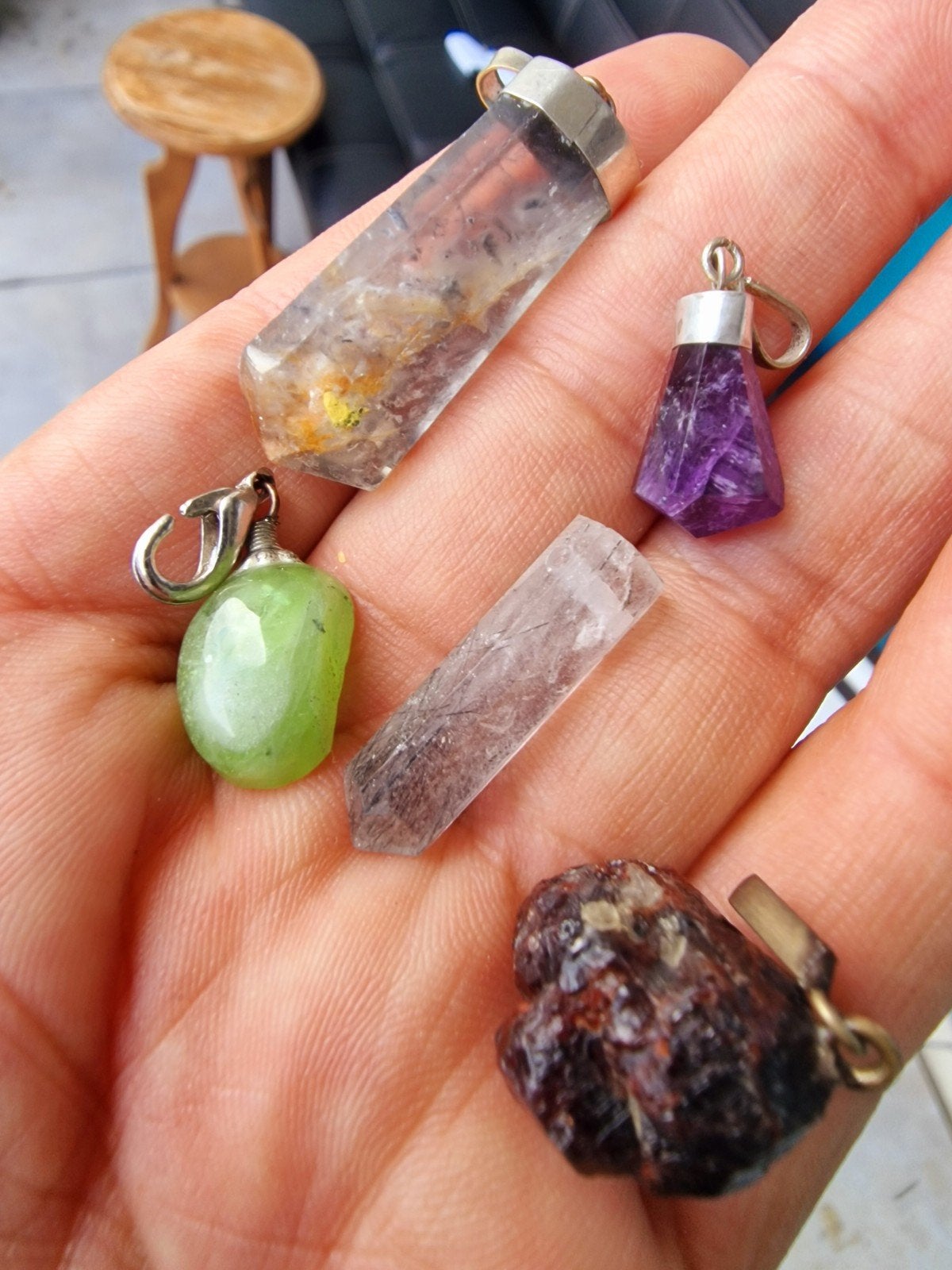 Natuurlijke Edelsteen Hangers: Granaat, Amethist, Kwarts, Gebruikt, Onbekend, Ophalen of Verzenden, Onbekend