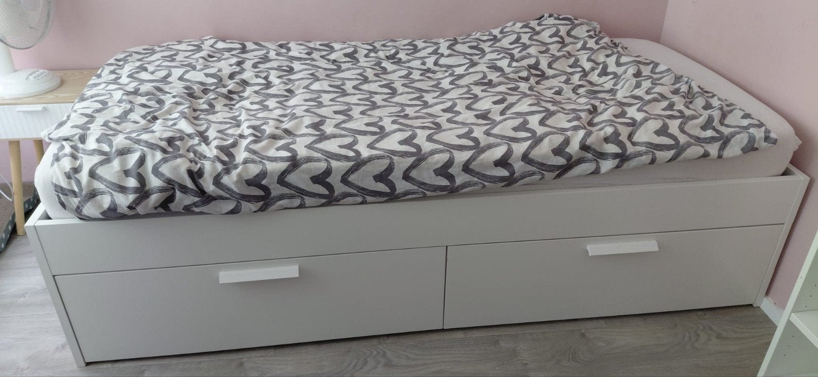 Bedframe met lades, wit, 90x200 cm, Ophalen, Gebruikt, 90 cm, Eenpersoons