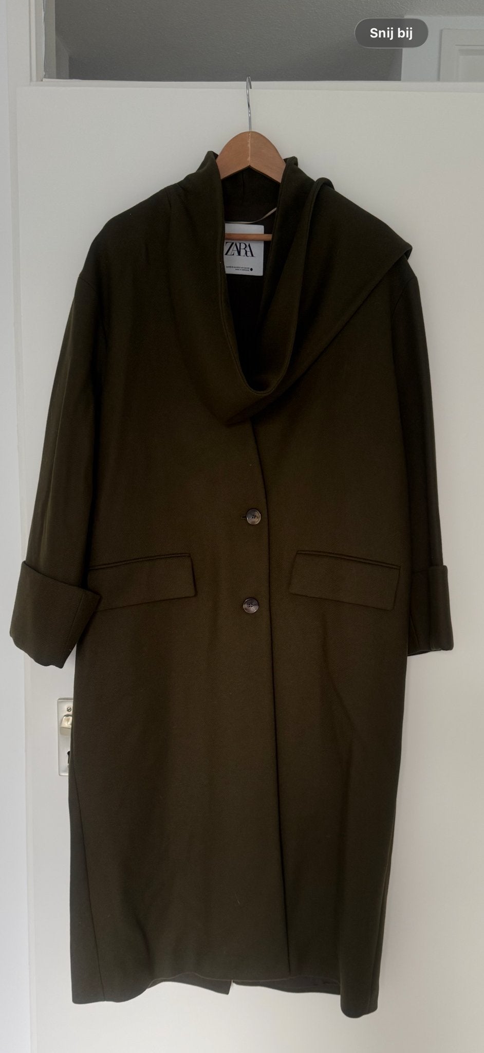 Zara khaki Lange Jas met sjaalkraag Maat S, Ophalen of Verzenden, Nieuw, Maat 38/40 (M), Groen
