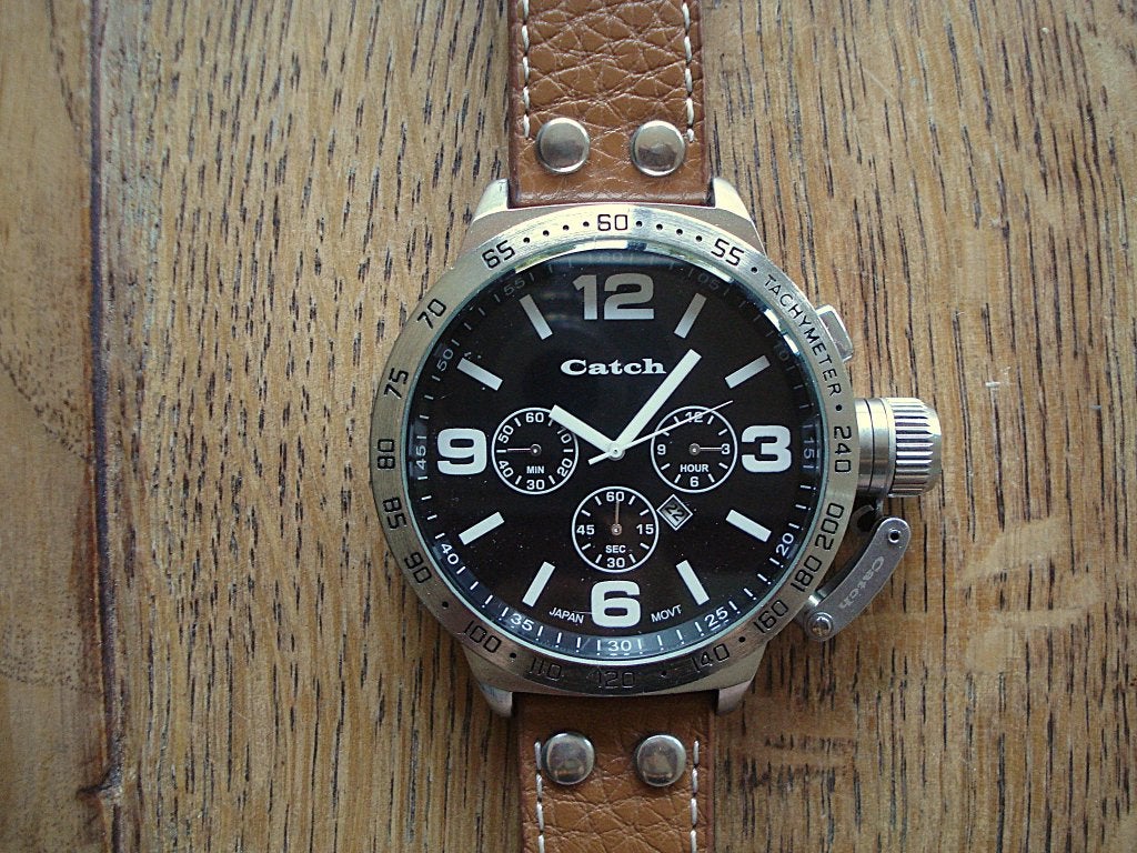 Catch heren polshorloge - horloge, Overige merken, Leer, Staal, Polshorloge