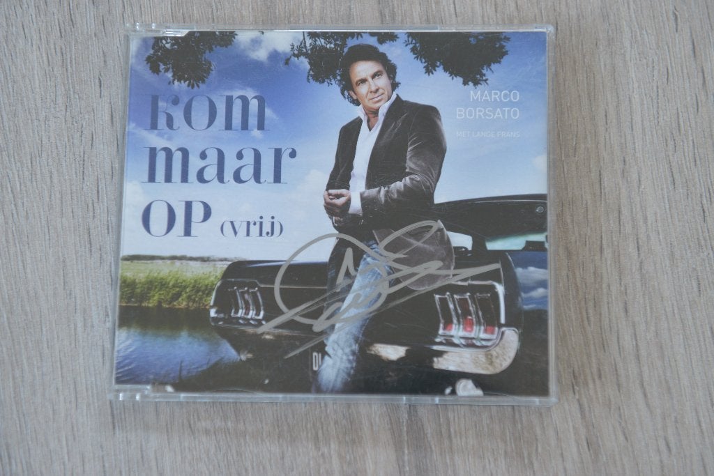 GESIGNEERDE CDsingle MARCO BORSATO met LANGE FRANS = KOM, Verzenden, Inclusief doosje, Zo goed als nieuw, Nederlandstalig