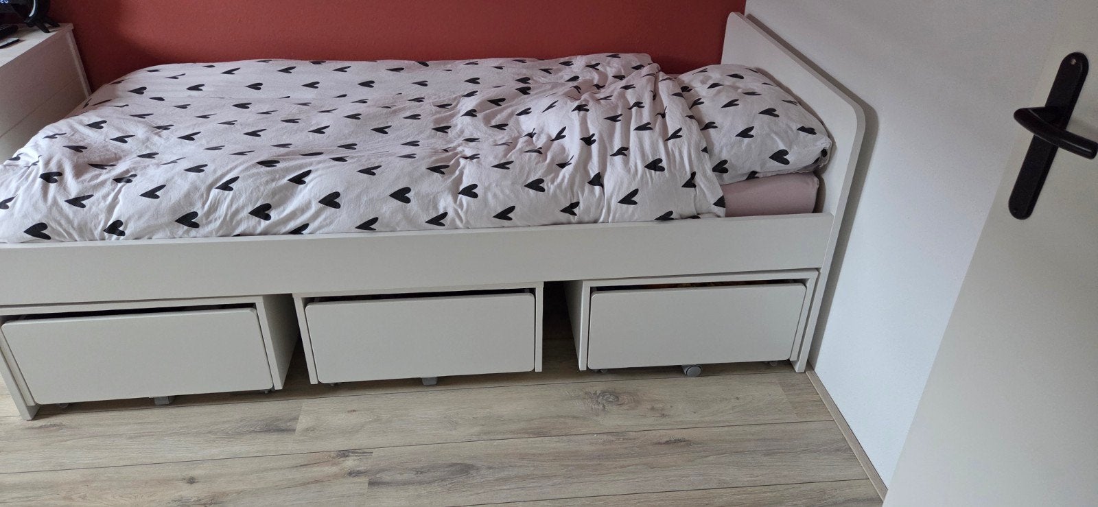 IKEA SLÄKT bed met 3 lades en lattenbodem - Wit, 90x200 cm, Ophalen, 90 cm, Eenpersoons, Wit