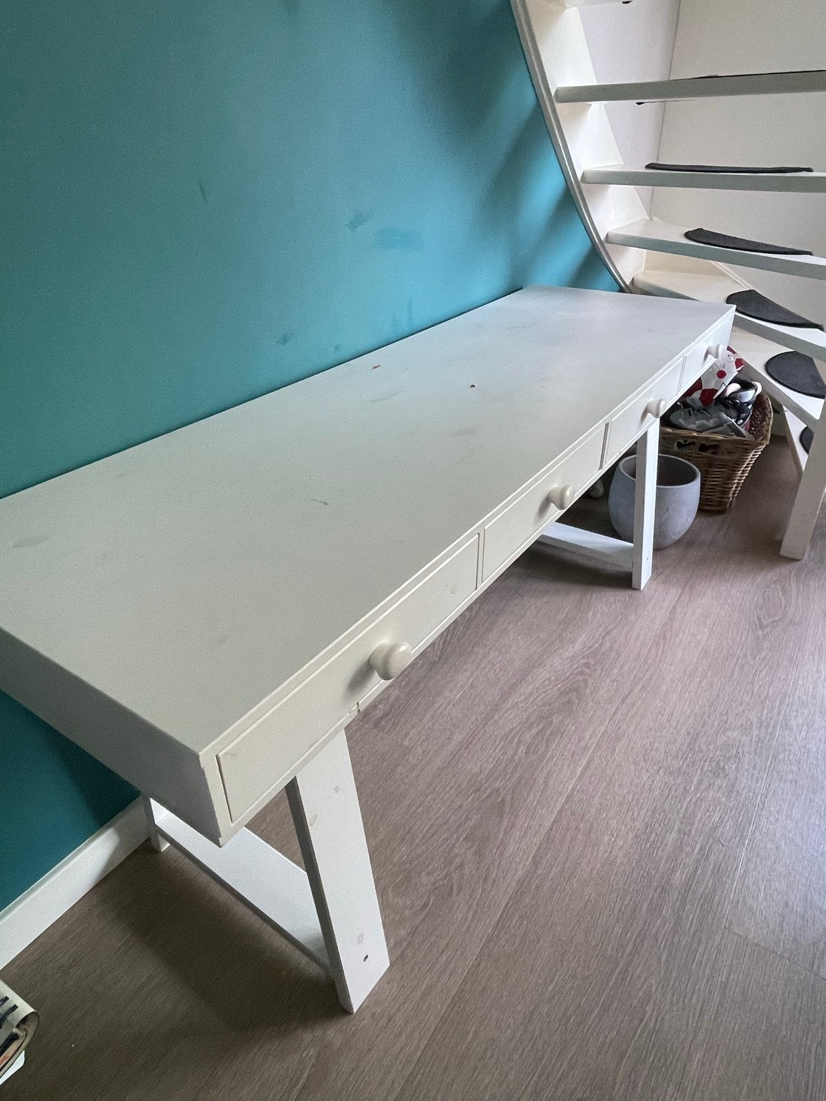 VT wonen Wit bureau met lades - 176x56x74cm, Ophalen, Met lades, Gebruikt, Wit