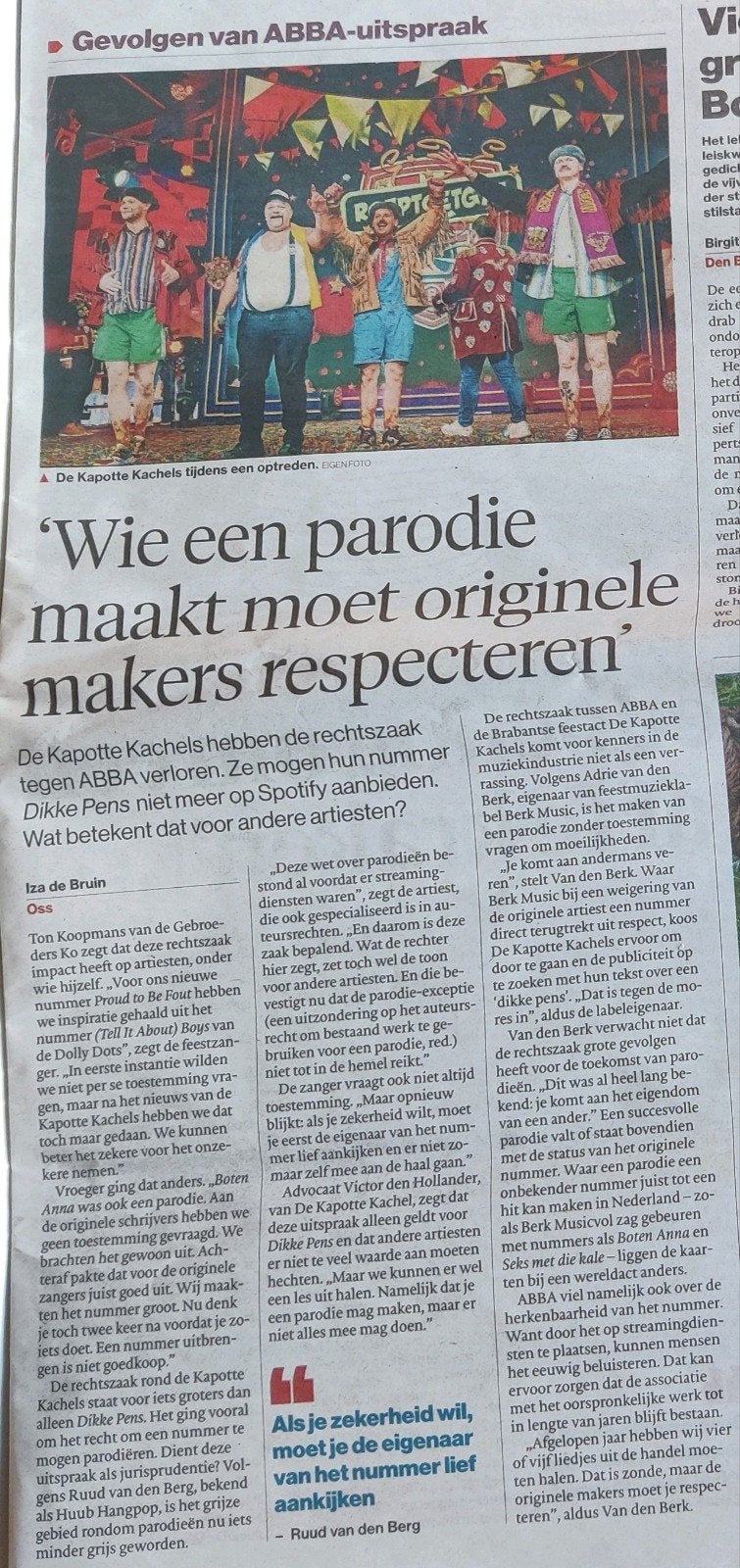 De Kapotte Kachels / ABBA, Ophalen of Verzenden, 1980 tot heden, Knipsel(s)