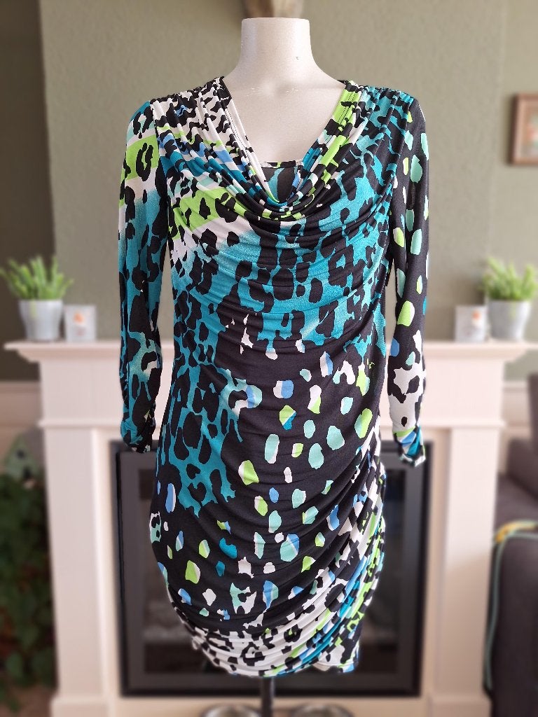 Jane Lushka kleurrijke luipaard print jurk S 36, Zo goed als nieuw, Jane Lushka, Knielengte, Maat 36 (S)