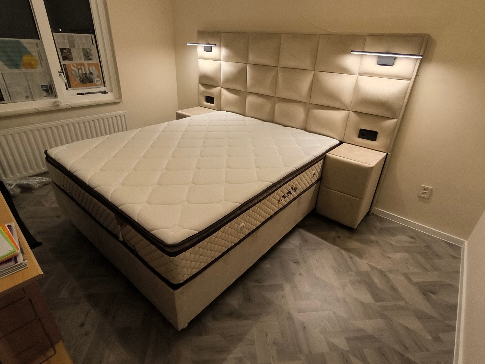 Boxspring met Opbergruimte,, 90 cm, Eenpersoons, Meerkleurig, Nieuw