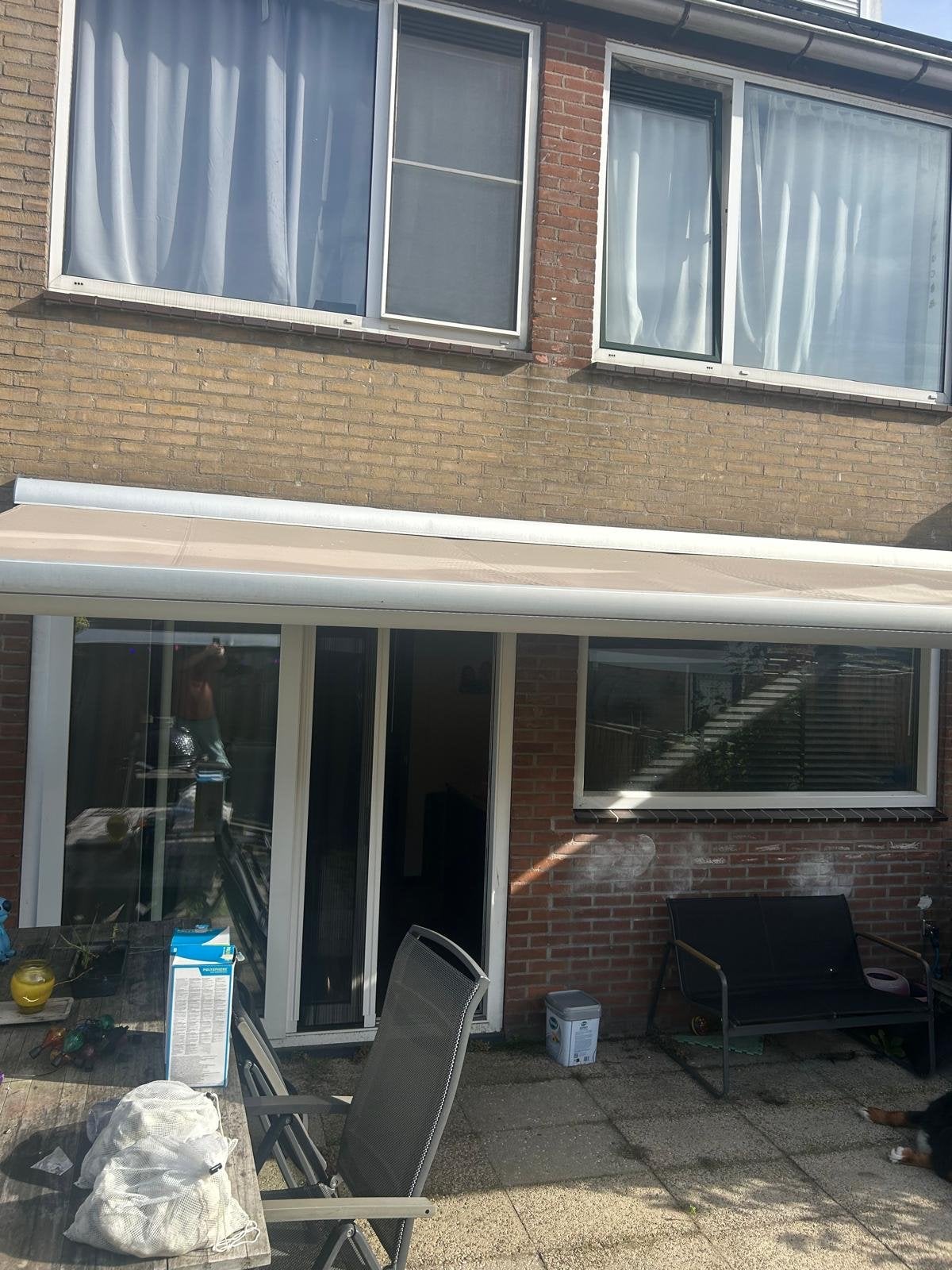 Elektrisch knikarmscherm - 500cm breed, Tuin en Terras, Ophalen, Gebruikt, 450 cm of meer, Elektrisch