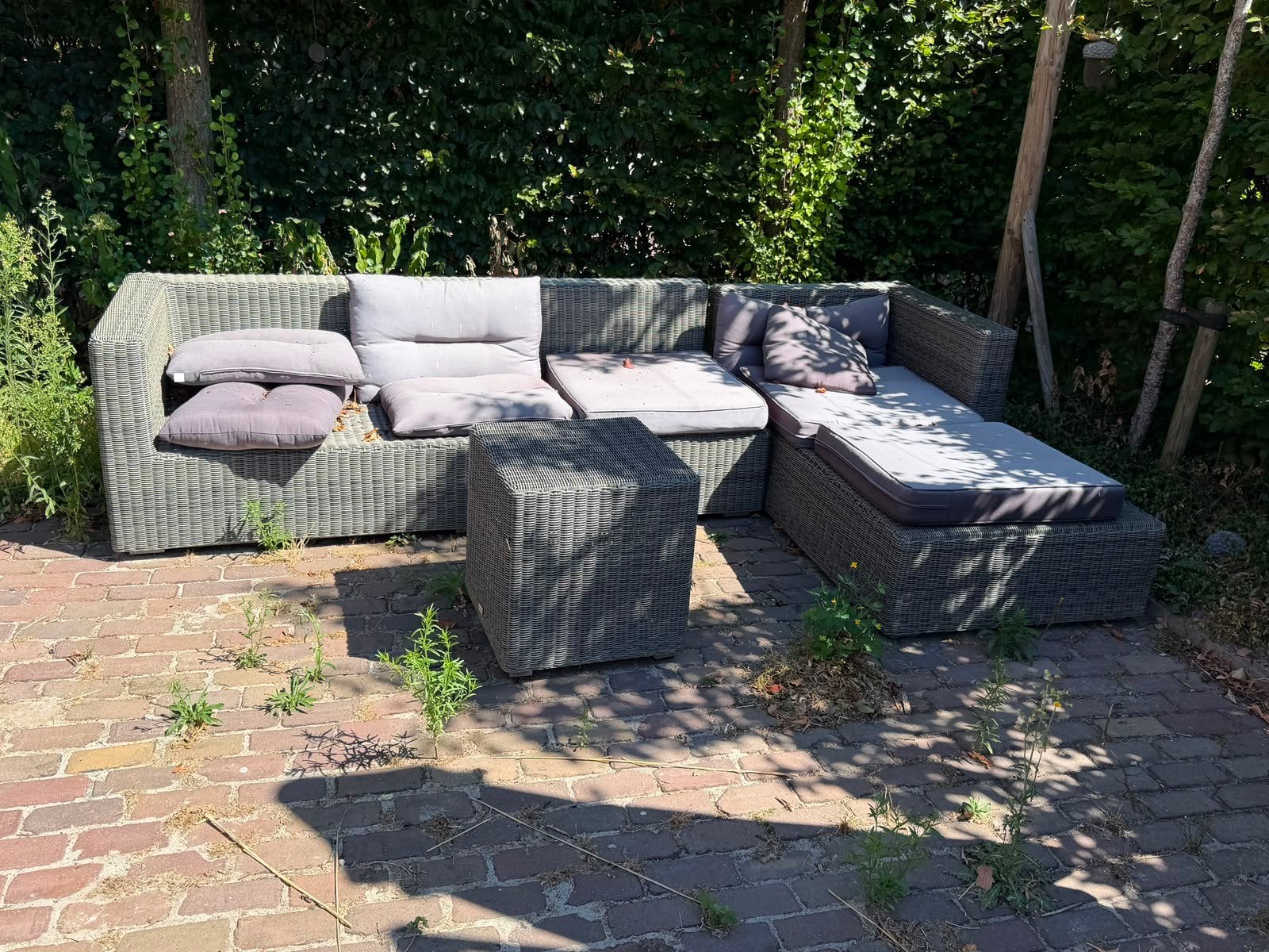 Comfortabele Wicker Loungeset met Kussens, Tuin en Terras, Ophalen, 5 zitplaatsen, Gebruikt, Bank