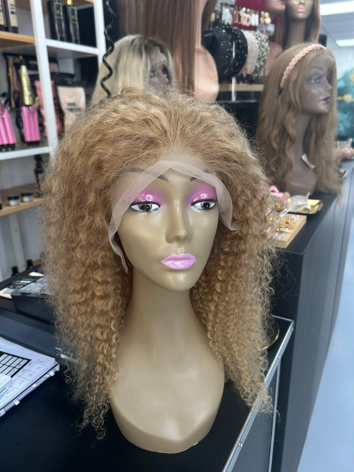 Sale! Echthaar pruik halflang sterke krul curly lace wig !!!, Ophalen of Verzenden, Nieuw, Pruik of Haarverlenging