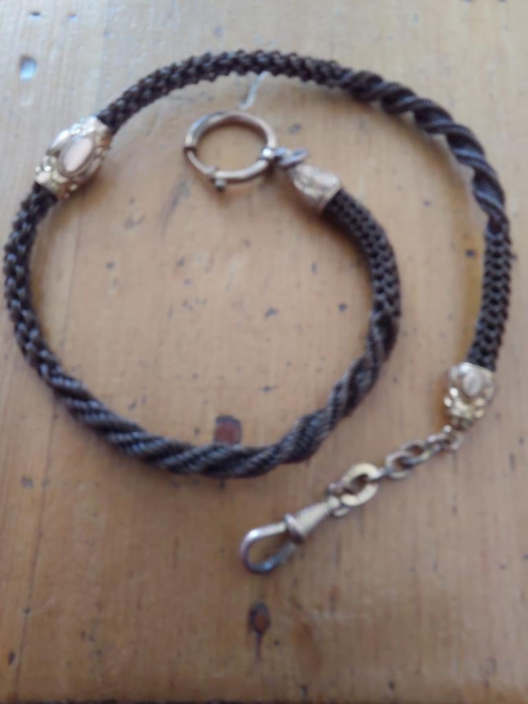antieke double horlogeketting van mensenhaar 40 cm, Verzenden, Zo goed als nieuw