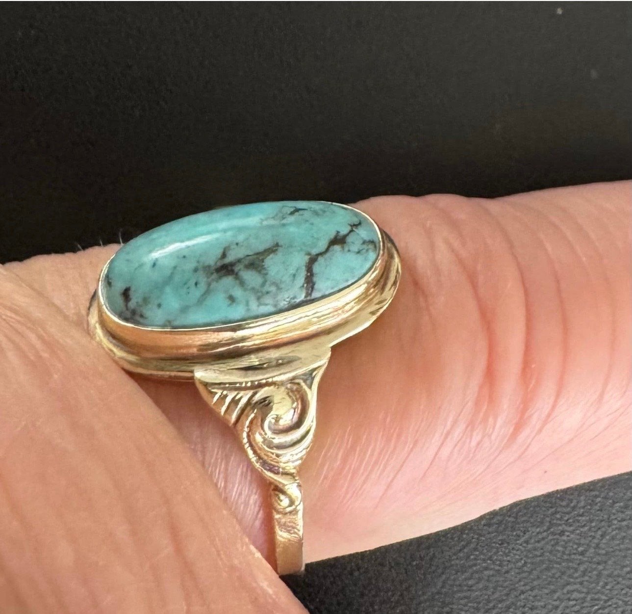 Gouden ring met turquoise edelsteen, maat 17/18, Ophalen, Gebruikt, 17 tot 18, Met edelsteen