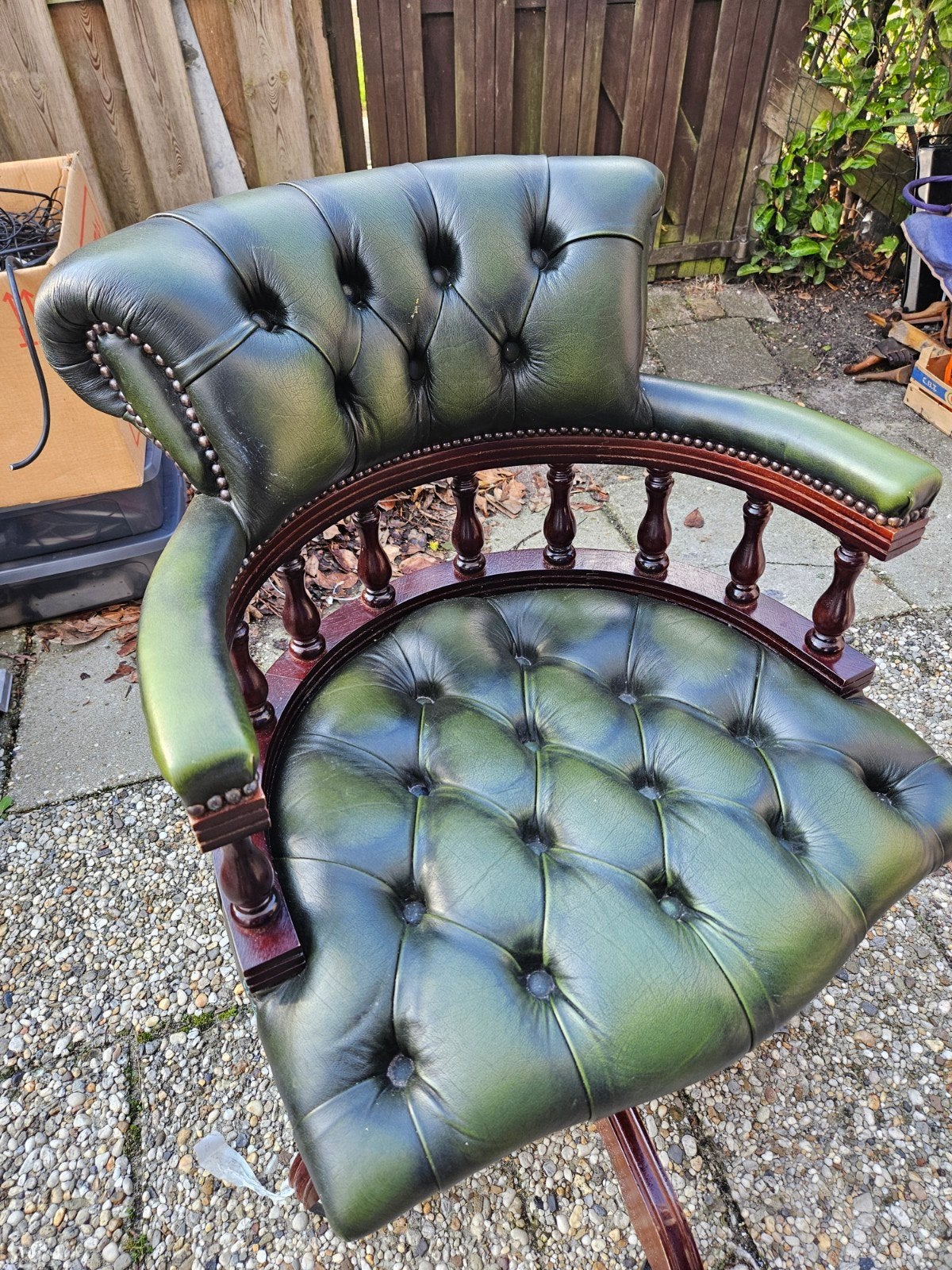 Diep Groene Chesterfield bureaustoel, Ophalen, Gebruikt, Groen, Bureaustoel