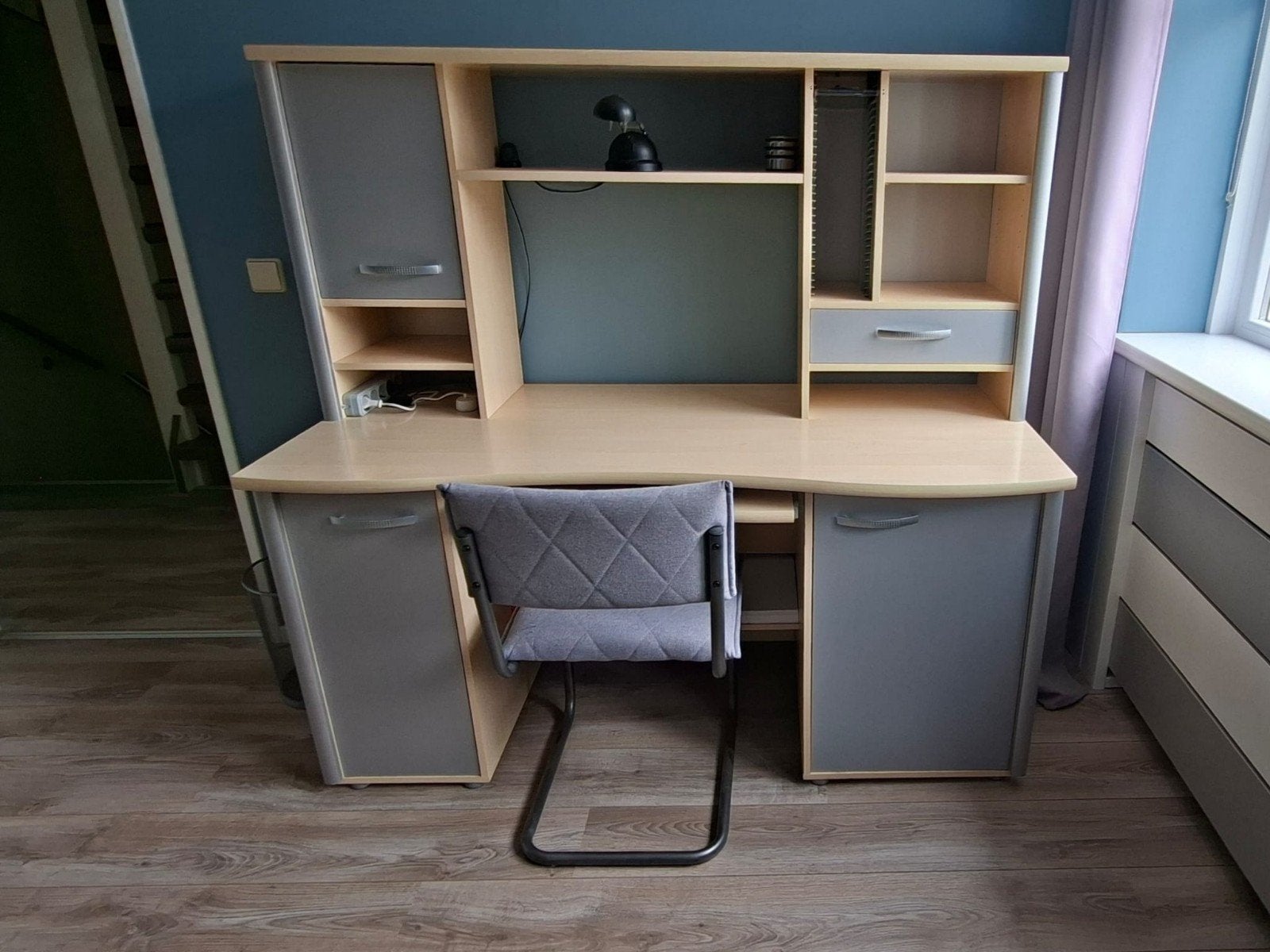 Bureau-kast combinatie met opbergruimte, Huis en Inrichting, Bureaus, Ophalen, Met lades, Gebruikt, Hout
