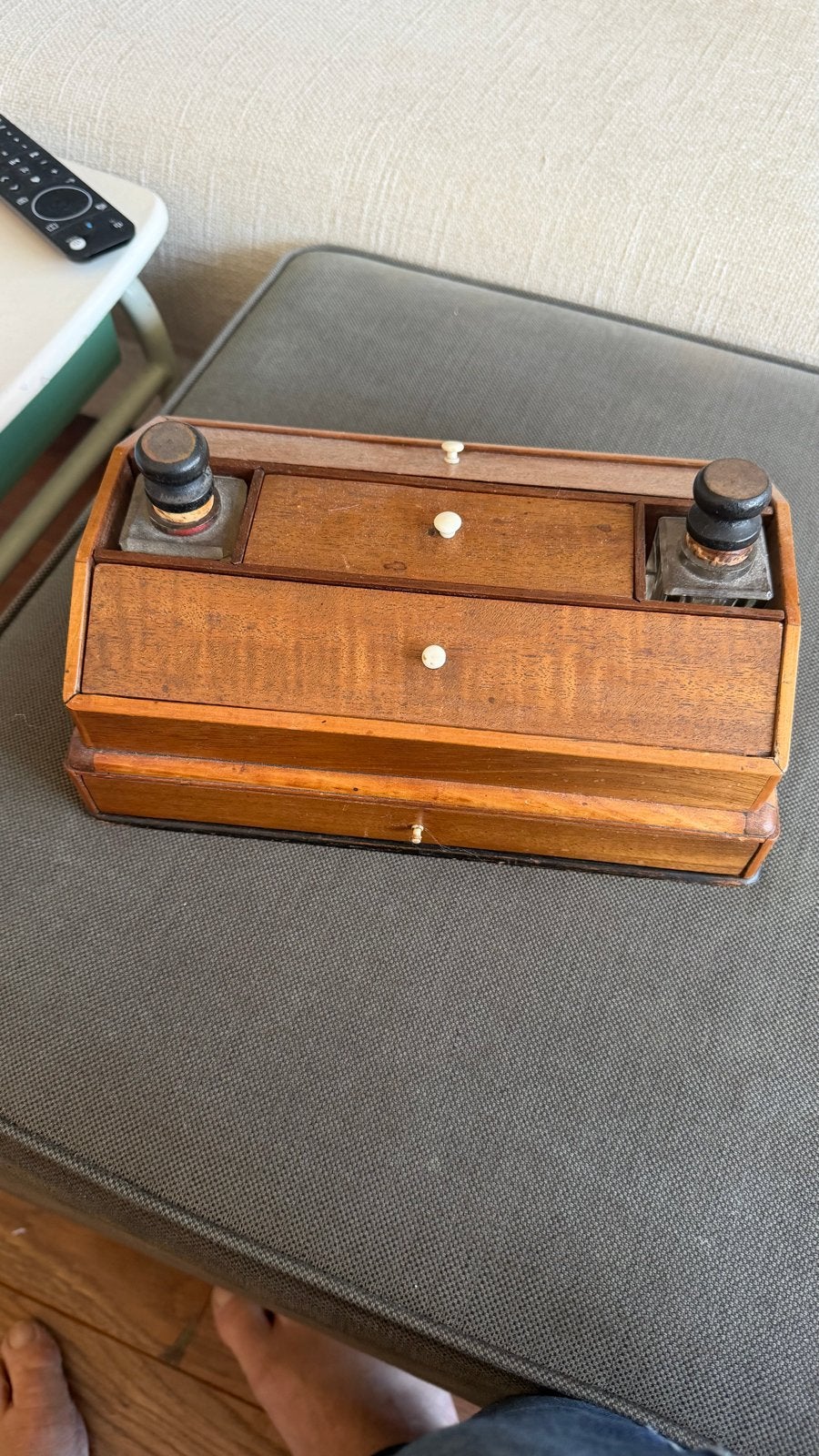 Antiek Houten Bureau-inktstel / Schrijfgarnituur, Antiek en Kunst, Ophalen