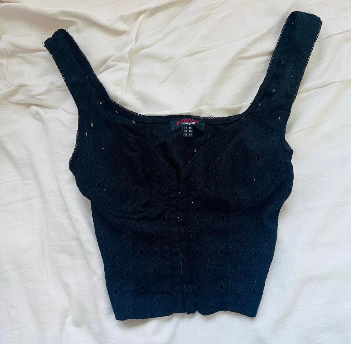 Zwarte Jennyfer top met borduursel - Maat XS, Kleding | Dames, Zwart, Ophalen of Verzenden, Zo goed als nieuw, Zonder mouw