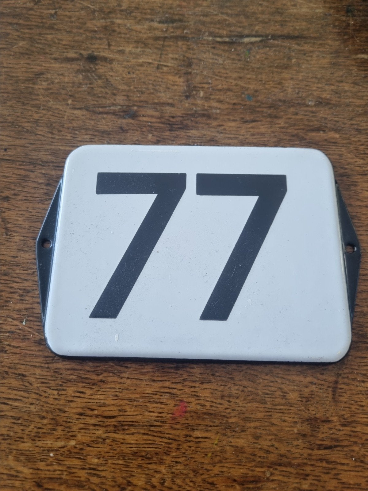 Vintage geëmailleerd huisnummer 77, Antiek en Kunst, Ophalen of Verzenden