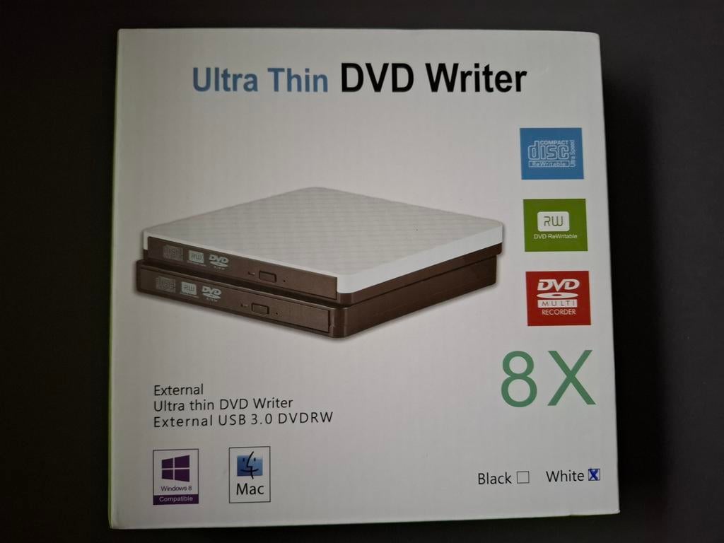 Externe USB3.0 DVD CD Brander Speler Wit <<NIEUW>>, Dvd, Nieuw, Extern, MacOS
