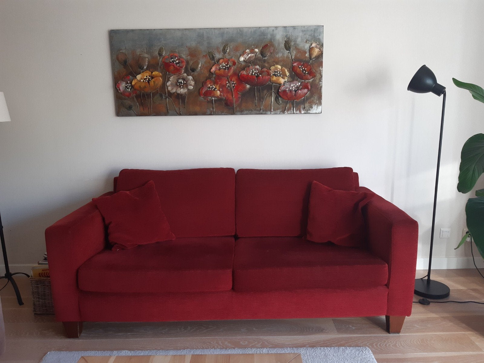 Mooie bank,  warmrood, 3 zits, moet nu weg!, Ophalen, Strak, Gebruikt, 150 tot 200 cm