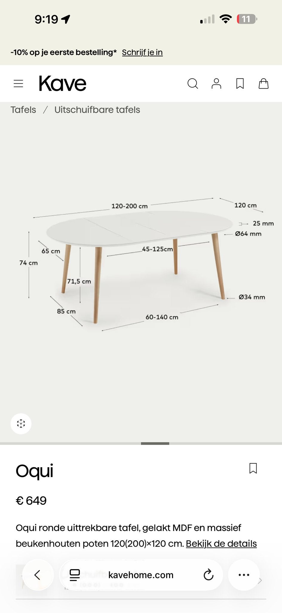 Uitschuifbare eettafel van Kave Home, Ophalen, 100 tot 150 cm, Zo goed als nieuw, 150 tot 200 cm