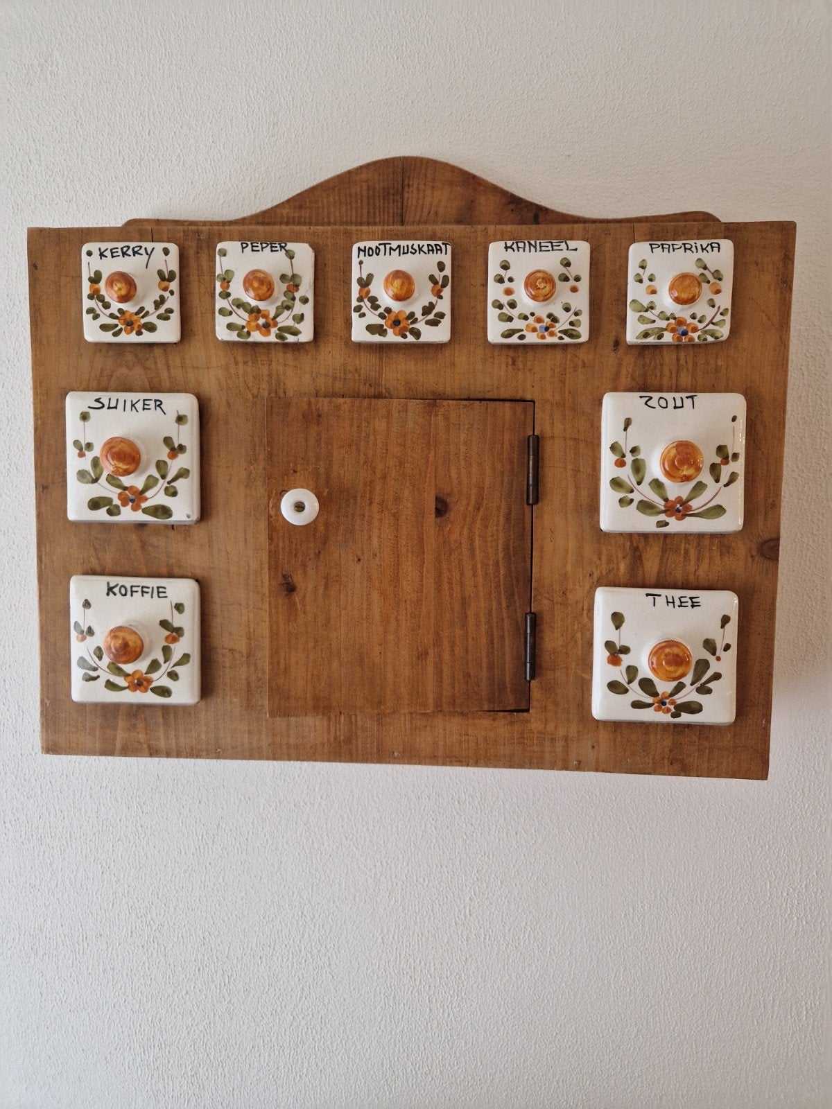Vintage kruidenrek met keramische potjes, Antiek en Kunst, Ophalen of Verzenden